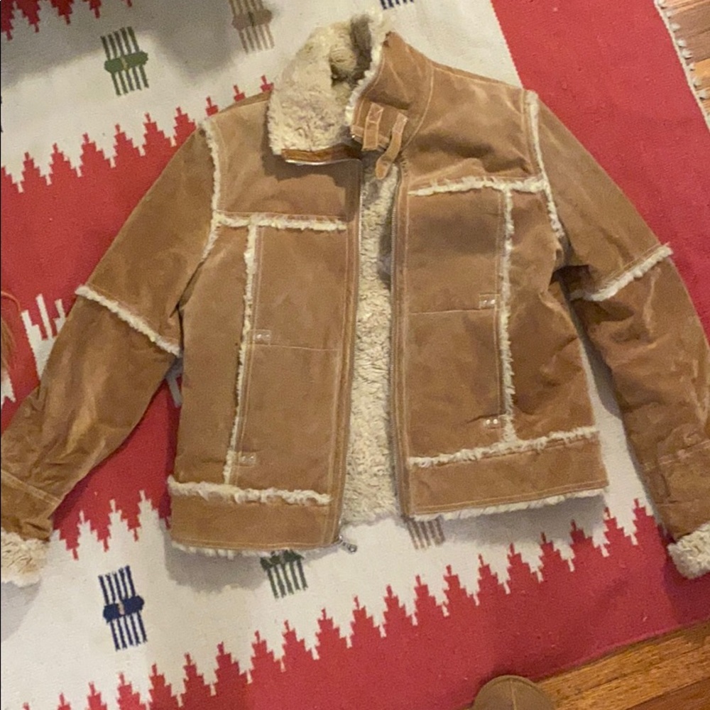 Tan leather fur lined coat